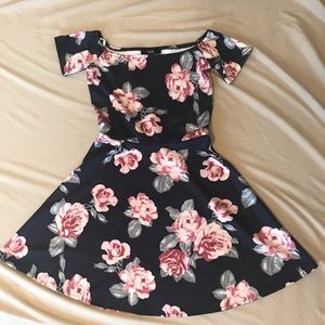 Navy Blue Floral Off Shoulder Mini Dress sz XS